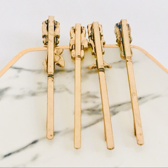 Retro Vintage Floral Crystal Hair Barrettes Set 4 - Picture 4 of 8